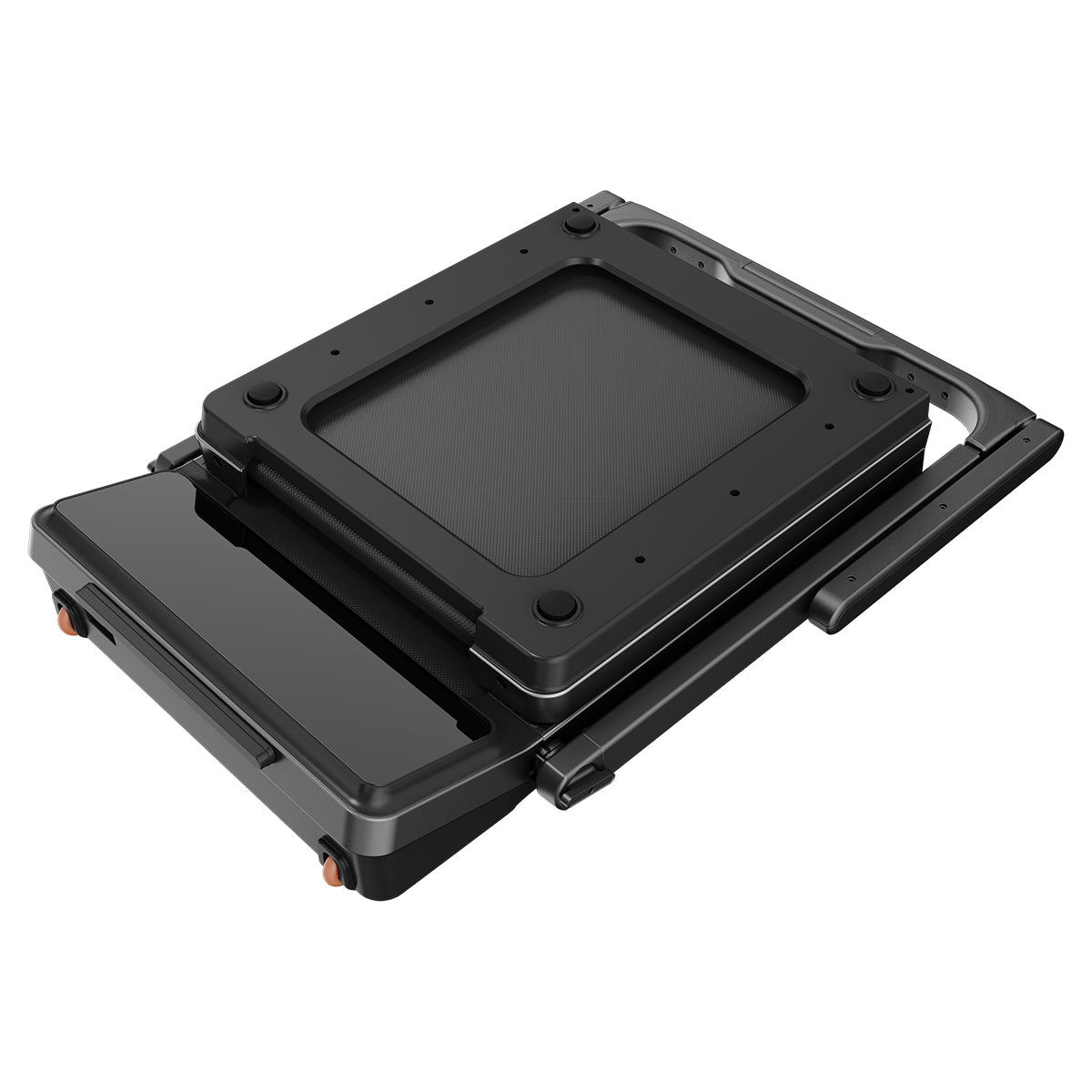 Compact walking pad positioned for use at home.